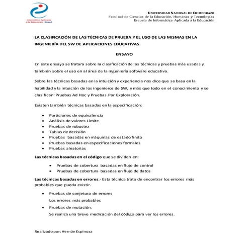 Ensayo tecnicas mas utilizadas para estimacion del software
