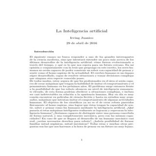 Ensayo: Inteligencia Artificial