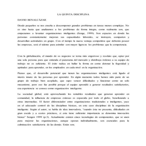 Ensayo del libro  La quinta disciplina 