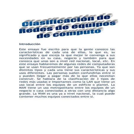 Ensayo Clasificacion De Redes