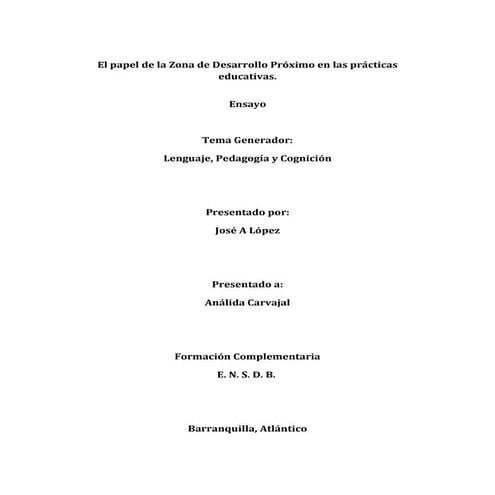 Ensayo  el papel de la zona de desarrollo próximo en las prácticas educativas
