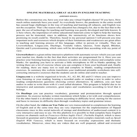 ONLINE MATERIALS, GREAT ALLIES IN ENGLISH TEACHING