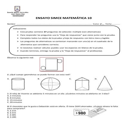 Ensayo 10 simce matematica