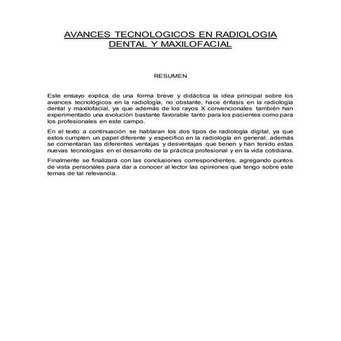 AVANCES TECNOLOGICOS EN RADIOLOGIA DENTAL Y MAXILOFACIAL
