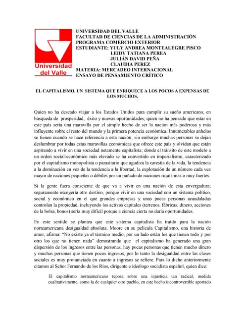 ENSAYO CRÍTICO SOBRE LOS DOCUMENTALES CAPITALISMO Y SICKO