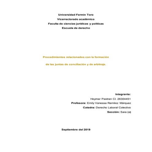 Ensayo Procedimientos relacionados con la formación de las juntas de conciliación y de arbitraje.