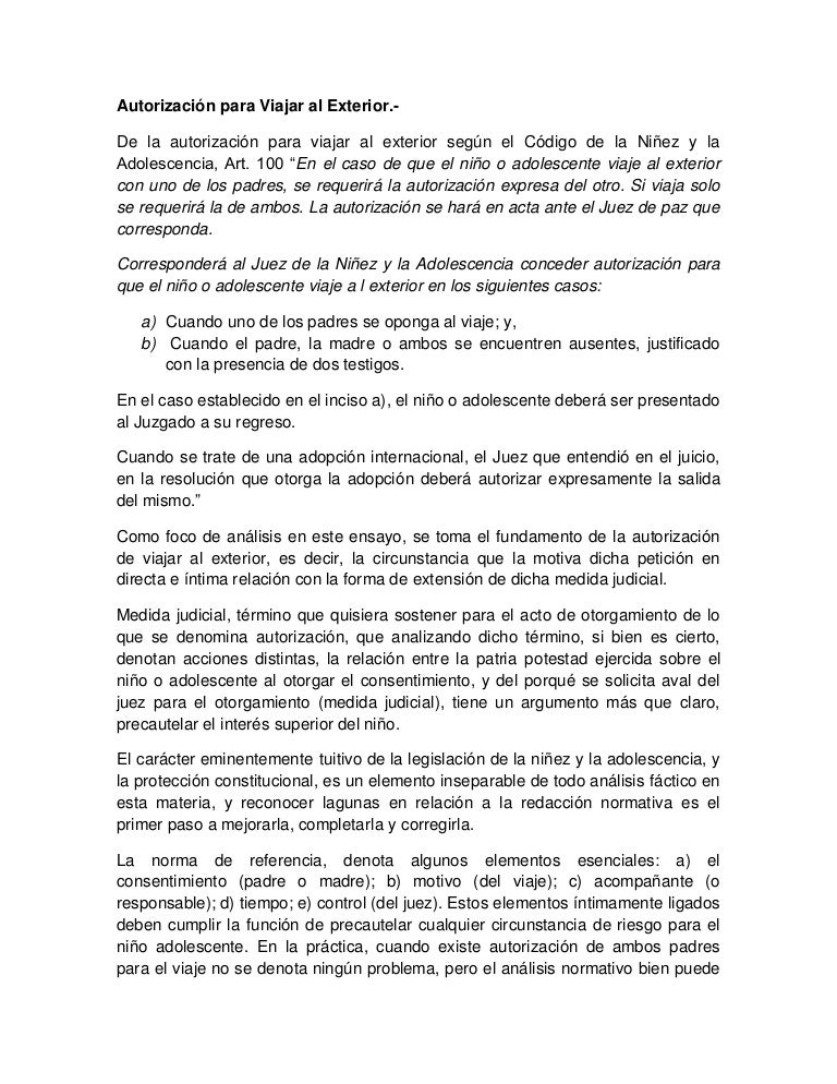 Ensayo autorización para viajar al exterior. Cesar Galvan