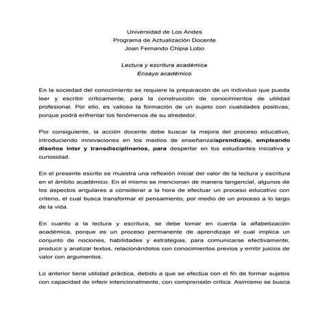Ensayo de lectura y escritura académica