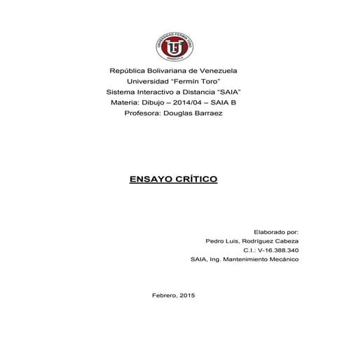 Ensayo critico (pedro rodriguez c.i. 16388340)