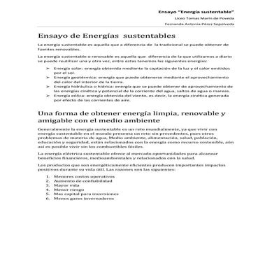 Ensayo de energías sustentables