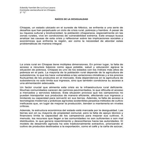 Raíces de la Desigualdad en Chiapas: Crisis Rural, Pobreza y Hambre | PDF