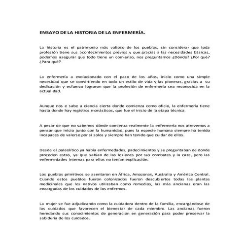 Ensayo de la historia de la enfermería