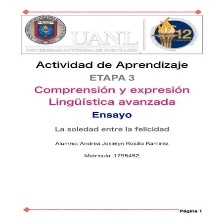 ACT. DE APRENDIZAJE ETAPA 3 COMPRENSI´ON Y EXPRESION LINGUISTICA AVANZADA