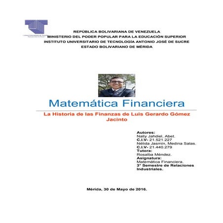 Historia de las Finanzas de Luis Gerardo Gómez Jacinto