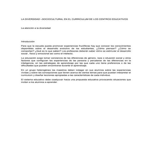 Ensayo DIVERSIDAD EN EL CURRICULO