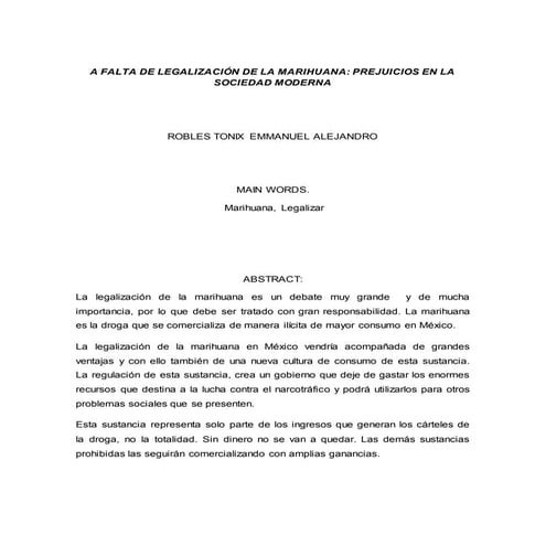 Ensayo final eart. Legalización de la Marihuana