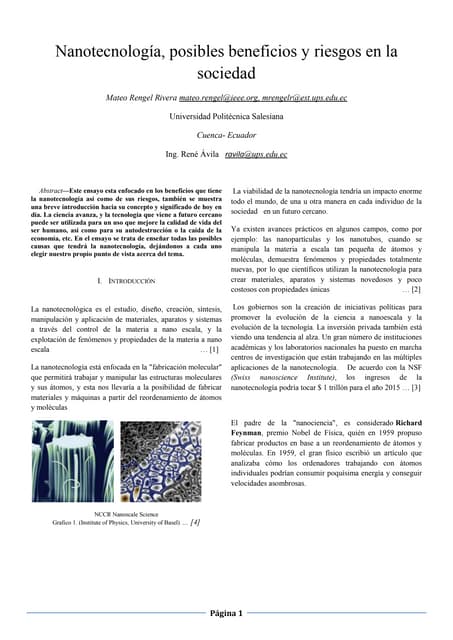 Nanotecnologia, beneficios y  riegsos