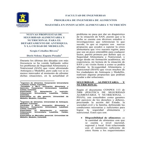 Ensayo nuevas propuestas de seguridad alimentaria ynutricional para el Depart...