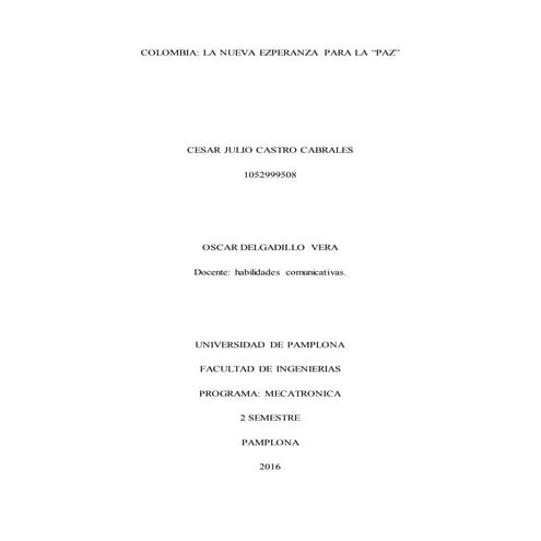 Ensayo paz en colombia.(cesar castro)