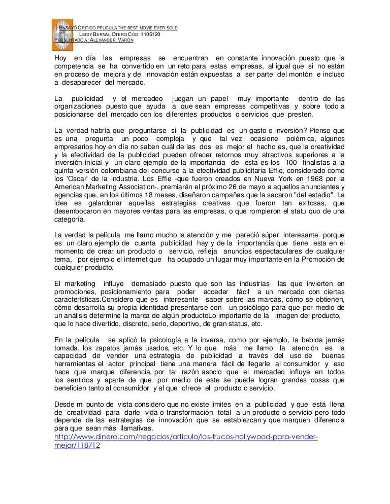 Ensayo pelicula the best movie ever sold