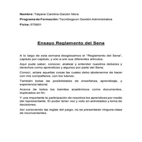 Ensayo Reglamento Sena