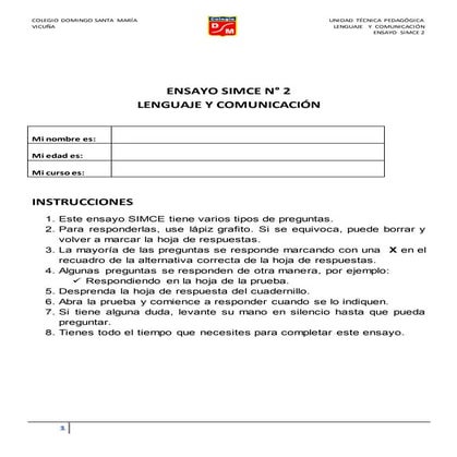 Ensayo simce n°2. lenguaje