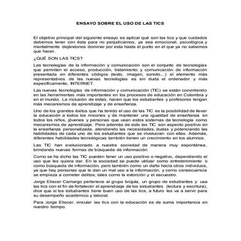 Ensayo sobre el uso de las tics