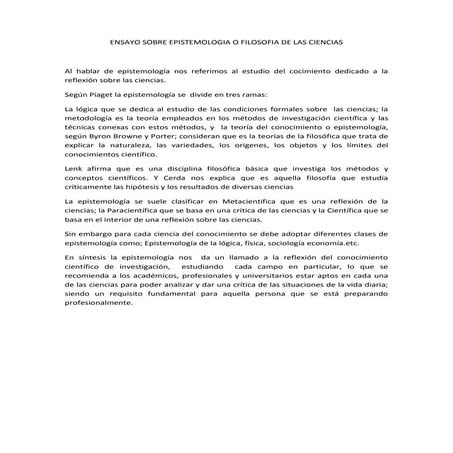 Ensayo sobre epistemologia o filosofia de las ciencias