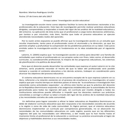 Ensayo sobre "Investigación acción"