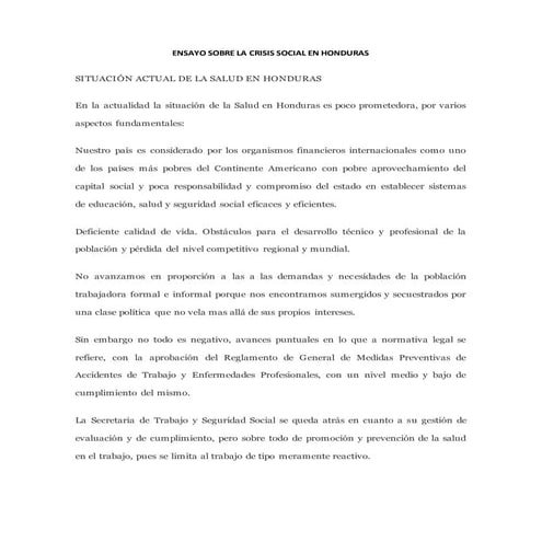 Ensayo sobre la crisis social en honduras