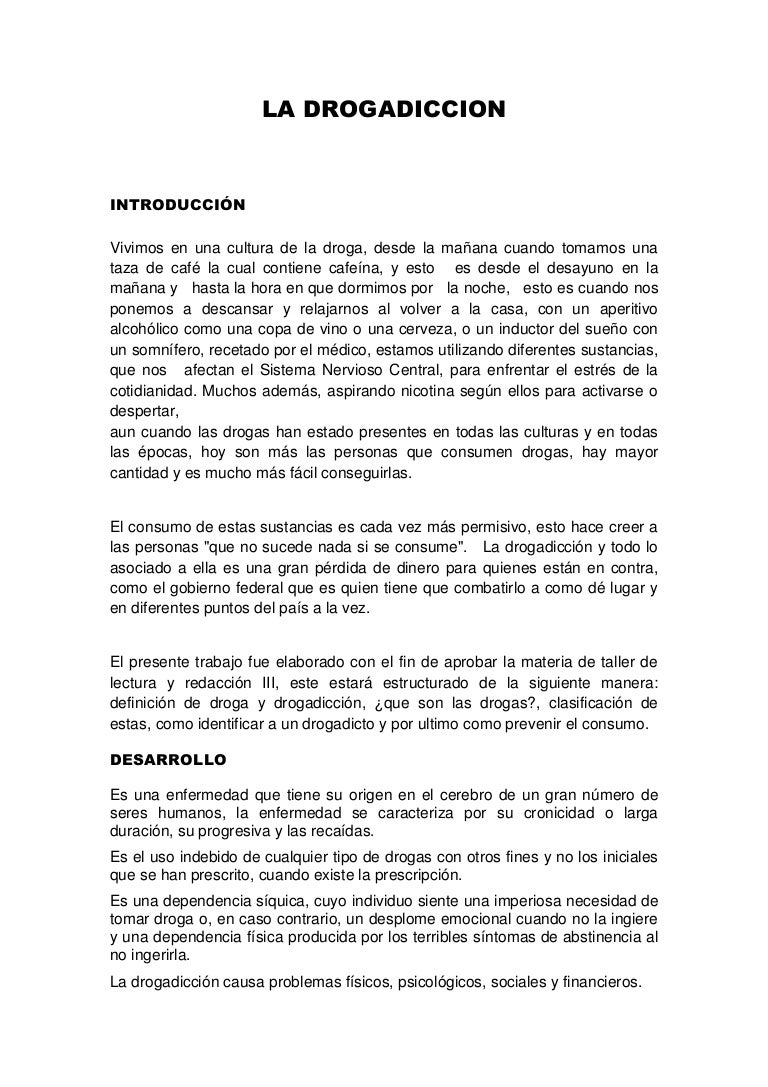 Ensayo sobre la drogadiccion