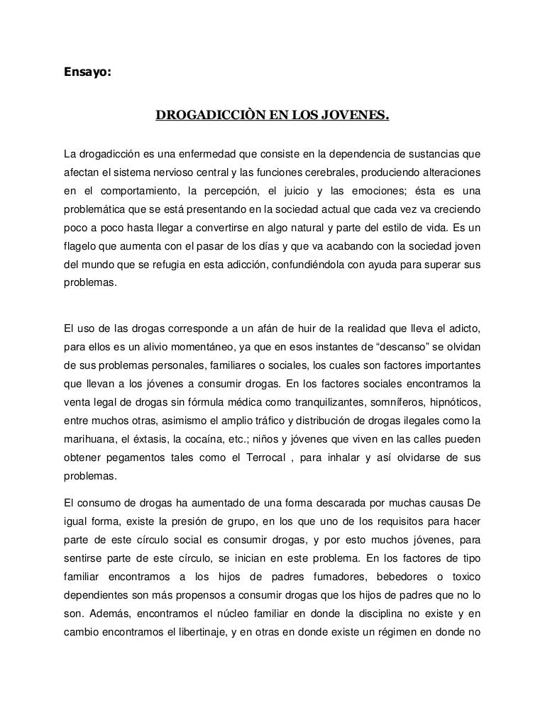 Ensayo sobre la drogadiccion en los jovenes