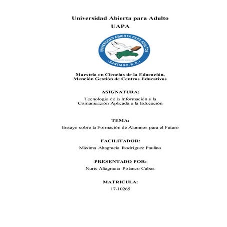 Ensayo  sobre la formación de los alumnos para el futuro