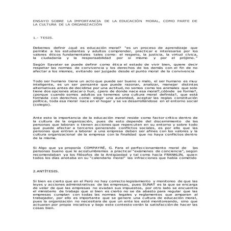 Ensayo sobre la importancia de la educación moral