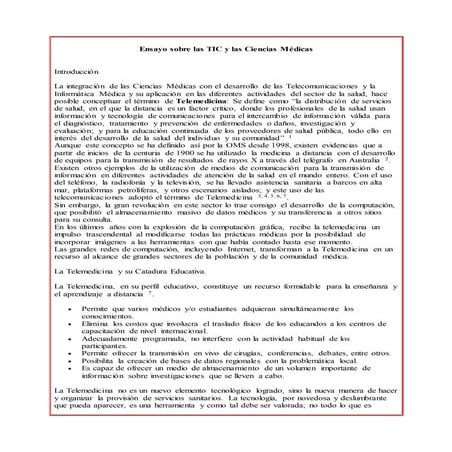 Ensayo sobre las tic y las ciencias médicas