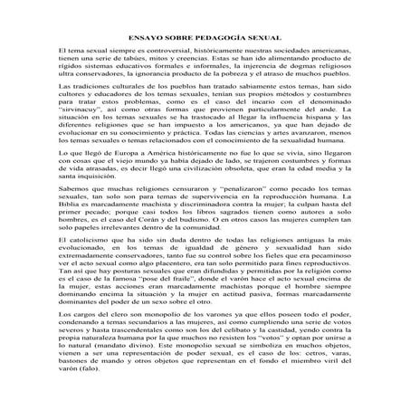 ENSAYO SOBRE PEDAGOGÍA SEXUAL, puntos de vista