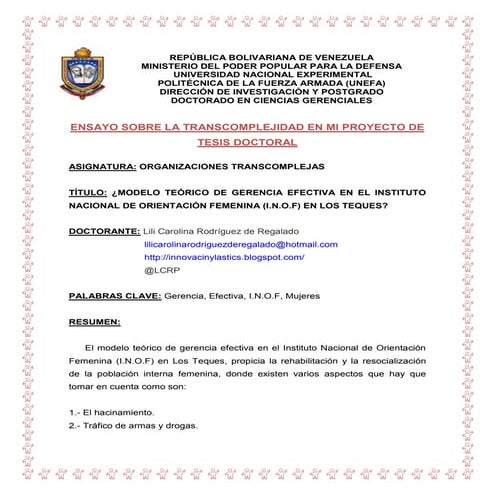 Ensayo transcomplejo del tema de carcel