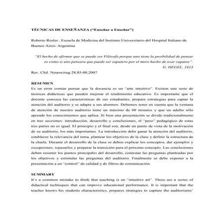 Enseñando a enseñar R.Rosler