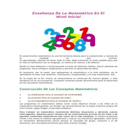 Enseñanza de la matemática en el nivel inicial | DOCX