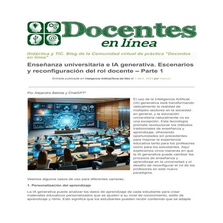 Enseñanza universitaria e IA generativa. Escenarios y reconfiguración del rol...