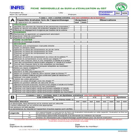 fiche d'évaluation SST