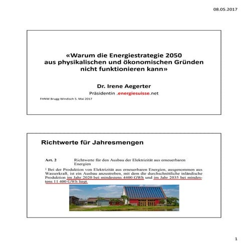 "Warum die Energiestrategie 2050 aus physikalischen und ökonomischen Gründen nicht funktionieren kann"