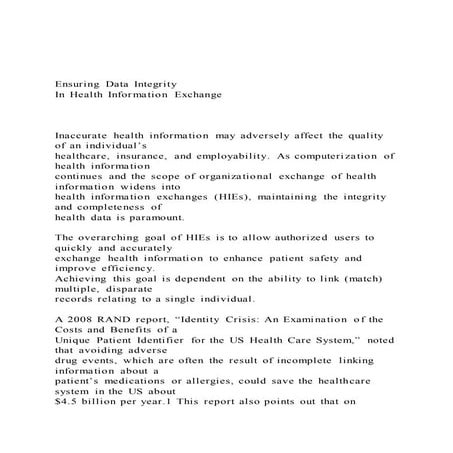 Ensuring Data IntegrityIn Health Information Exchange