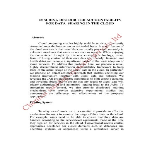 Ensuring distributed accountability for data sharing in the cloud