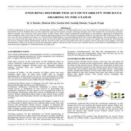 Ensuring distributed accountability for data sharing in the cloud