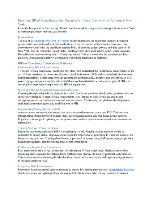 Ensuring HIPAA Compliance Best Practices for Using Telemedicine Platforms in ...