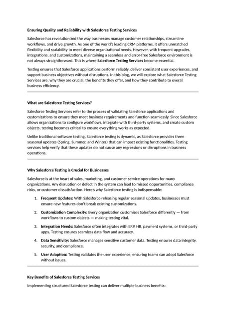 Ensuring Quality and Reliability with Salesforce Testing Services