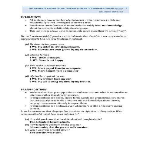 Entailments presupposition activities