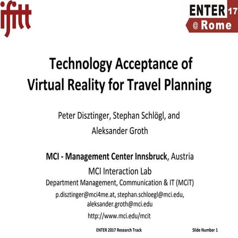 Technology Acceptance of Virtual Reality for Travel Planning