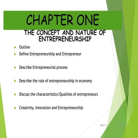 CHAPTER ONE Nature of Entrepreneurship for freshman student | PPTX
